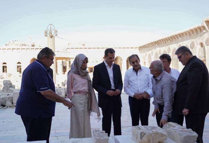 بازدید بشار اسد و همسرش از ترمیم مسجد تاریخی امویان در شهر حلب سوریه