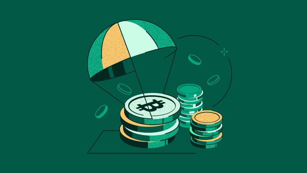 A green background with a parachute and coins Description automatically generated with medium confidence