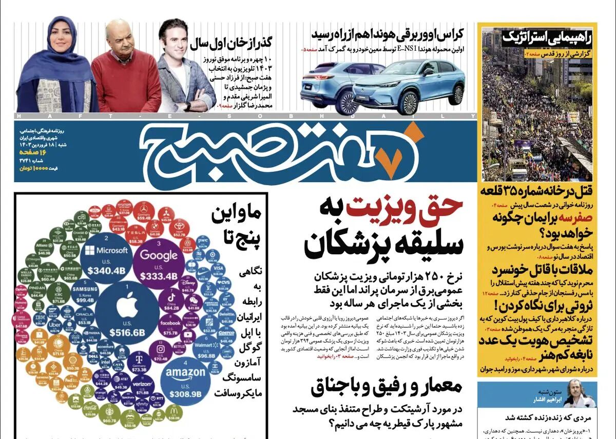 دانلود روزنامه هفت صبح شنبه ۱۸ فروردین ۱۴۰۳